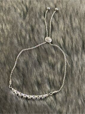 JWBR 925 Sterling Silver Adjustable Bracelet with Clear Stones